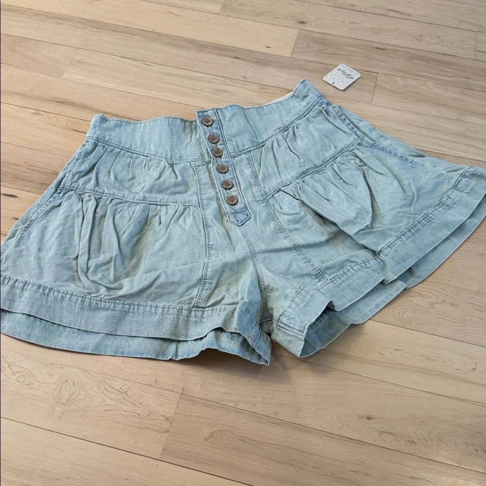 Free People-We The Free Fleur Denim Shorts-New-M-Boho - Picture 2 of 4